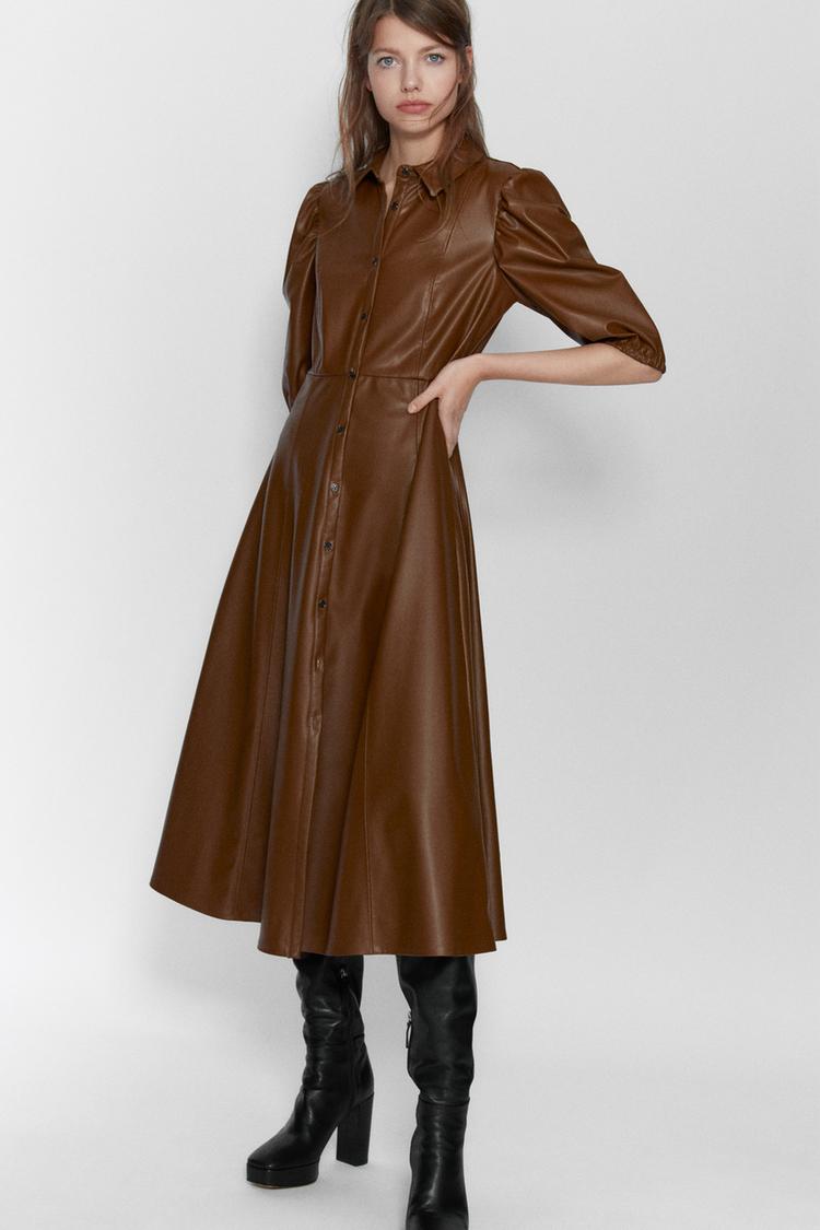 FAUX LEATHER SHIRT DRESS