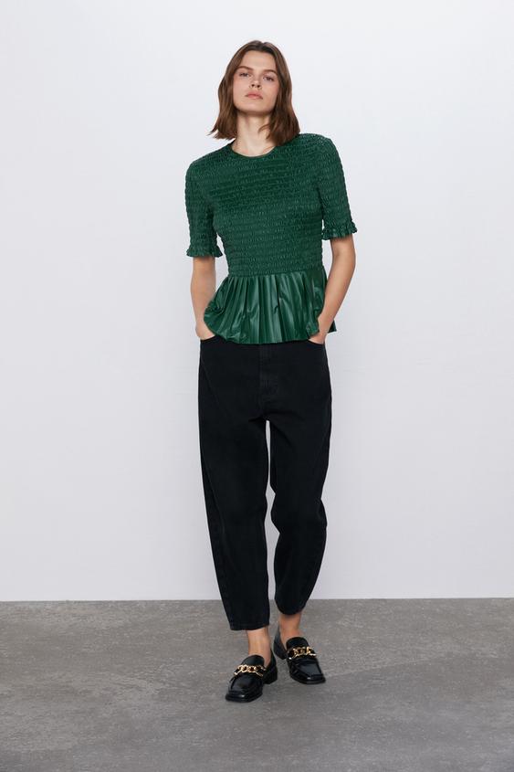 GATHERED FAUX LEATHER TOP