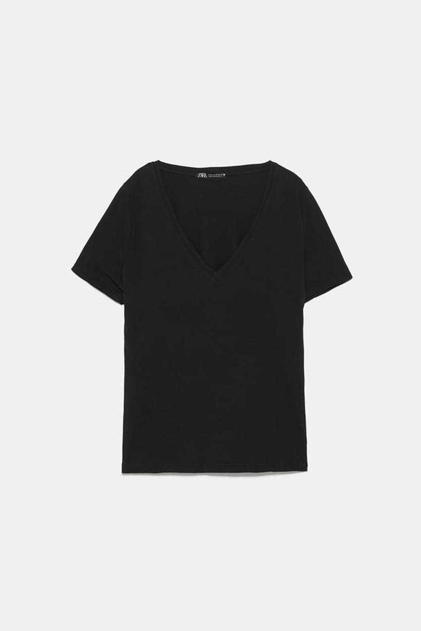 t shirt noir col v femme zara