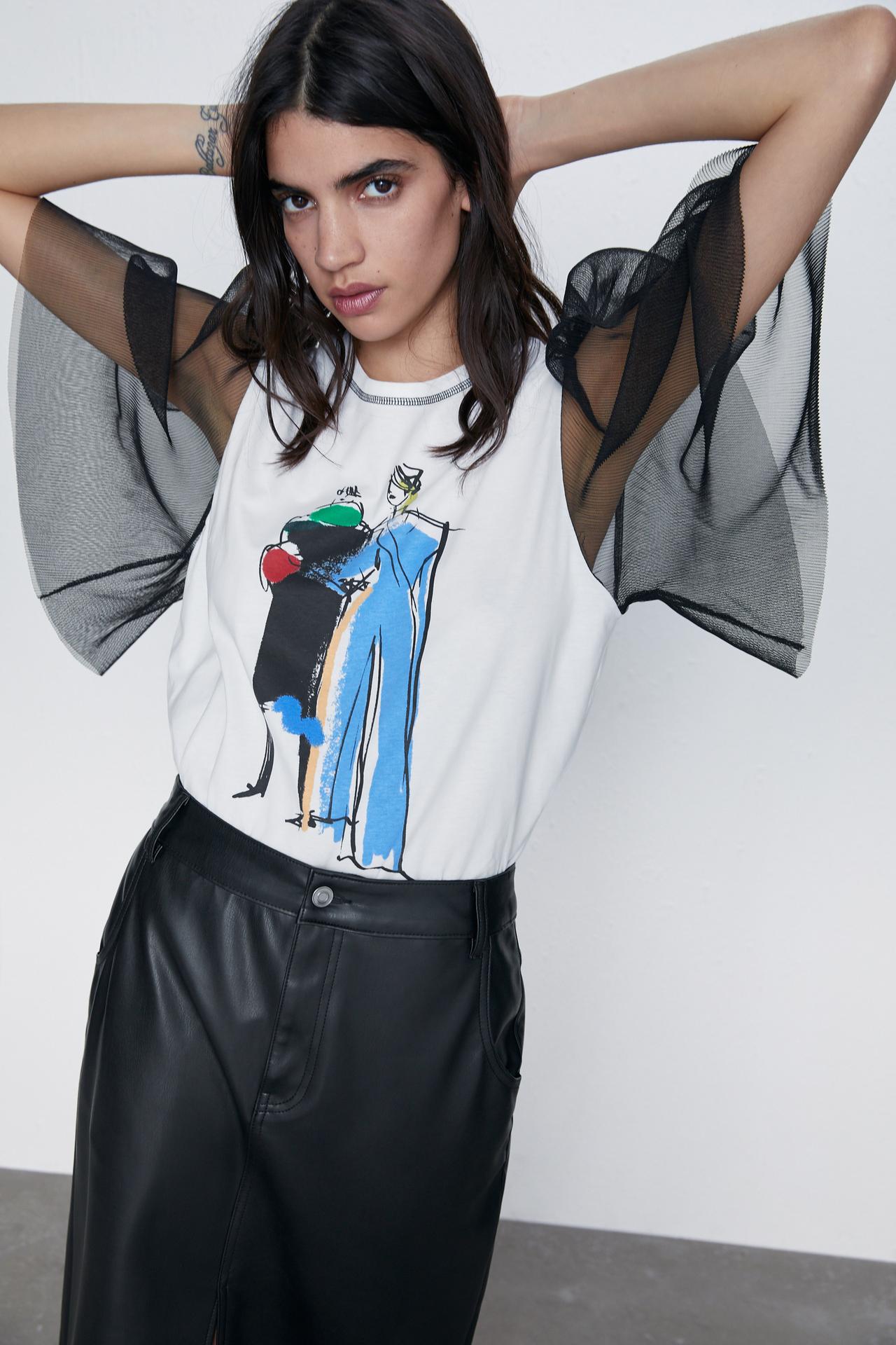 Image 2 of T-SHIRT WITH PLEATED SLEEVES from Zara
