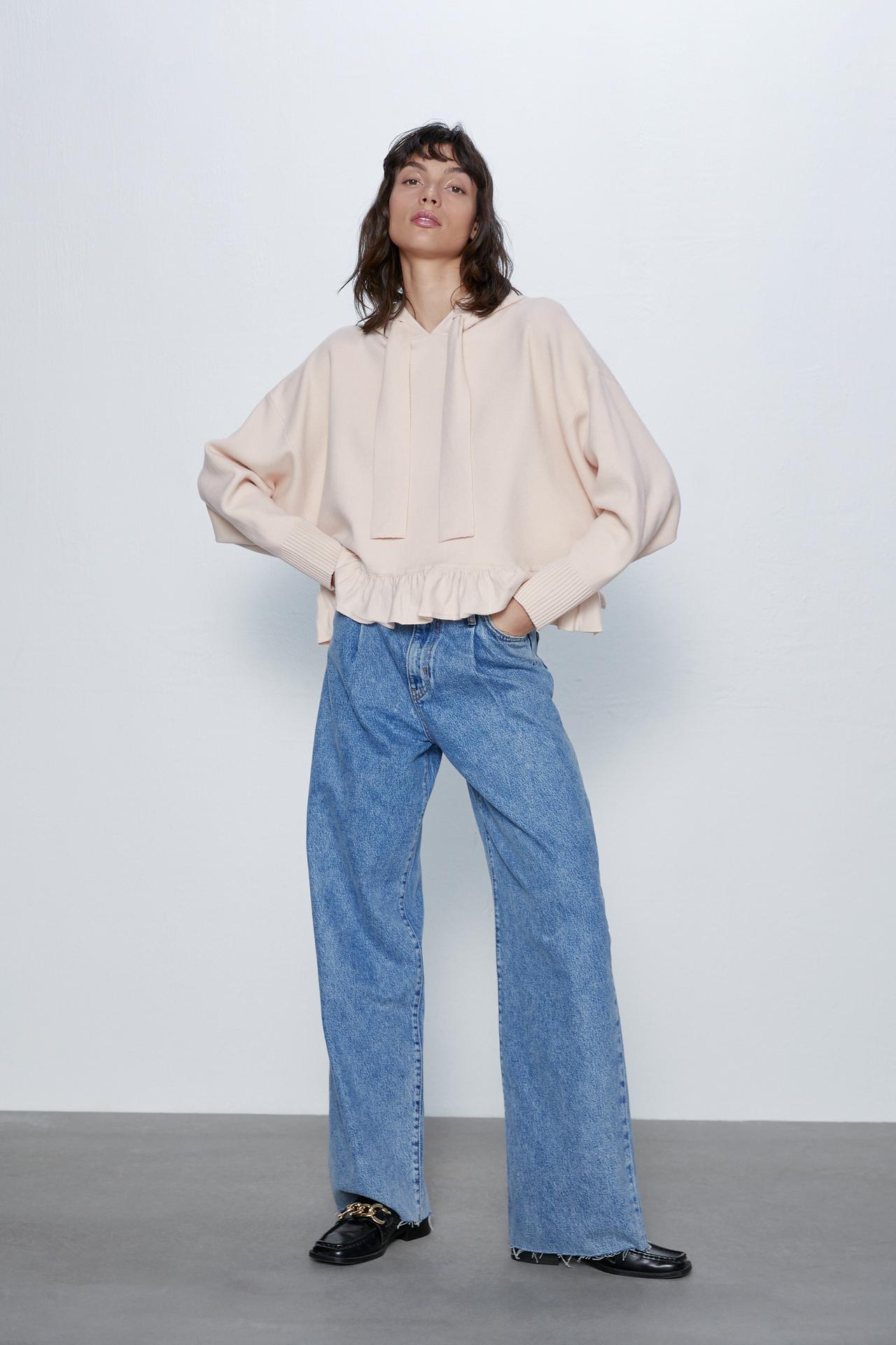 Image 1 of KNIT HOODIE WITH RUFFLES from Zara