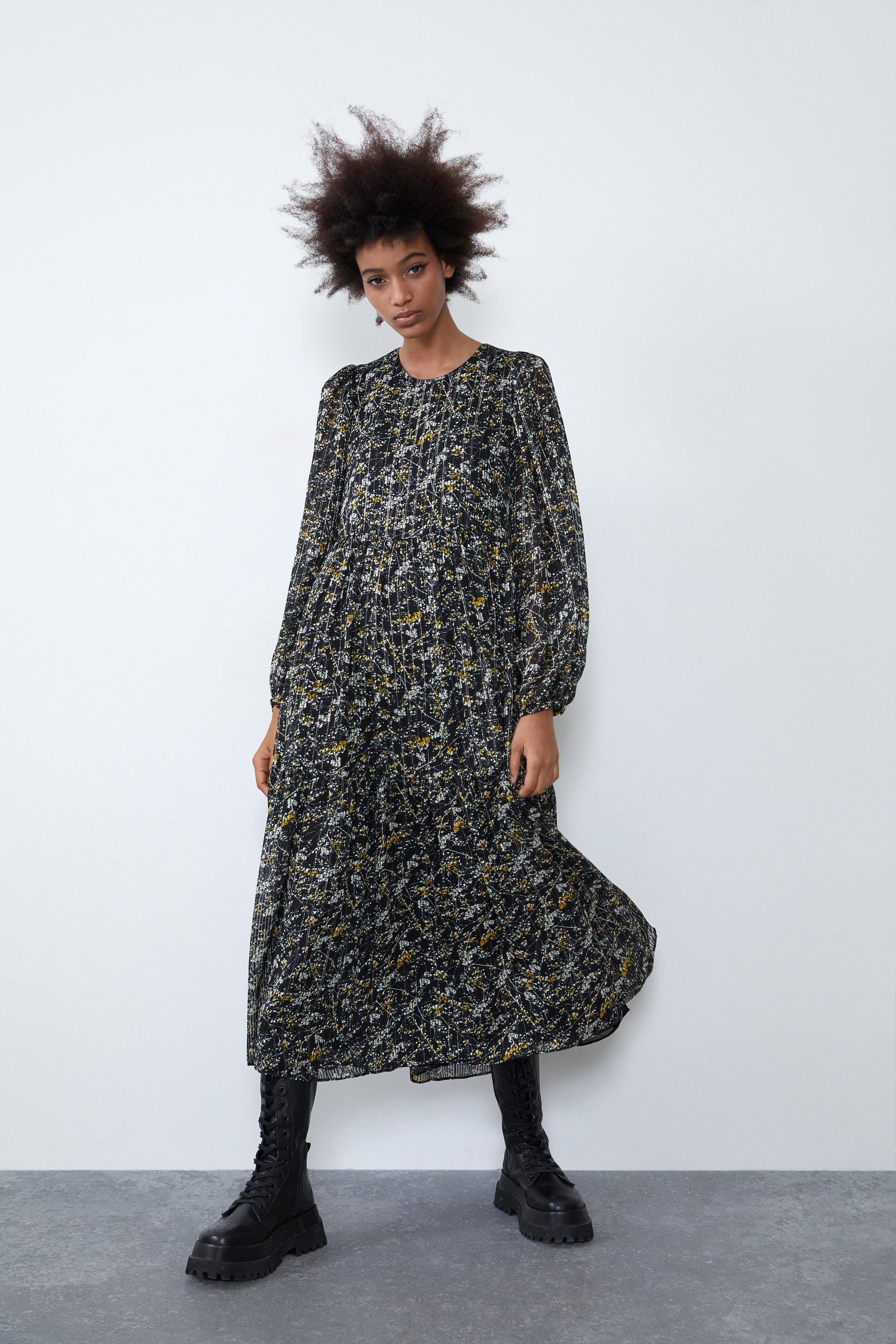 Metallic Thread Printed Dress Zara United States