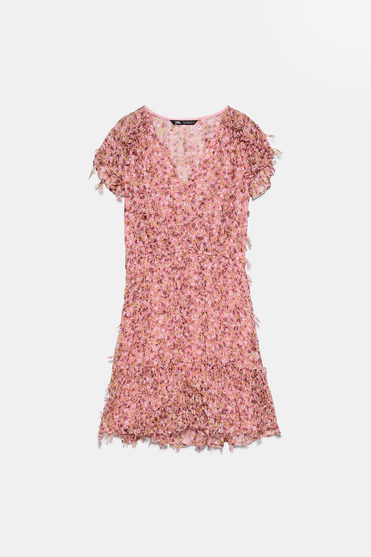 Gestructureerde Jurk Met Bloemen Zara Belgie