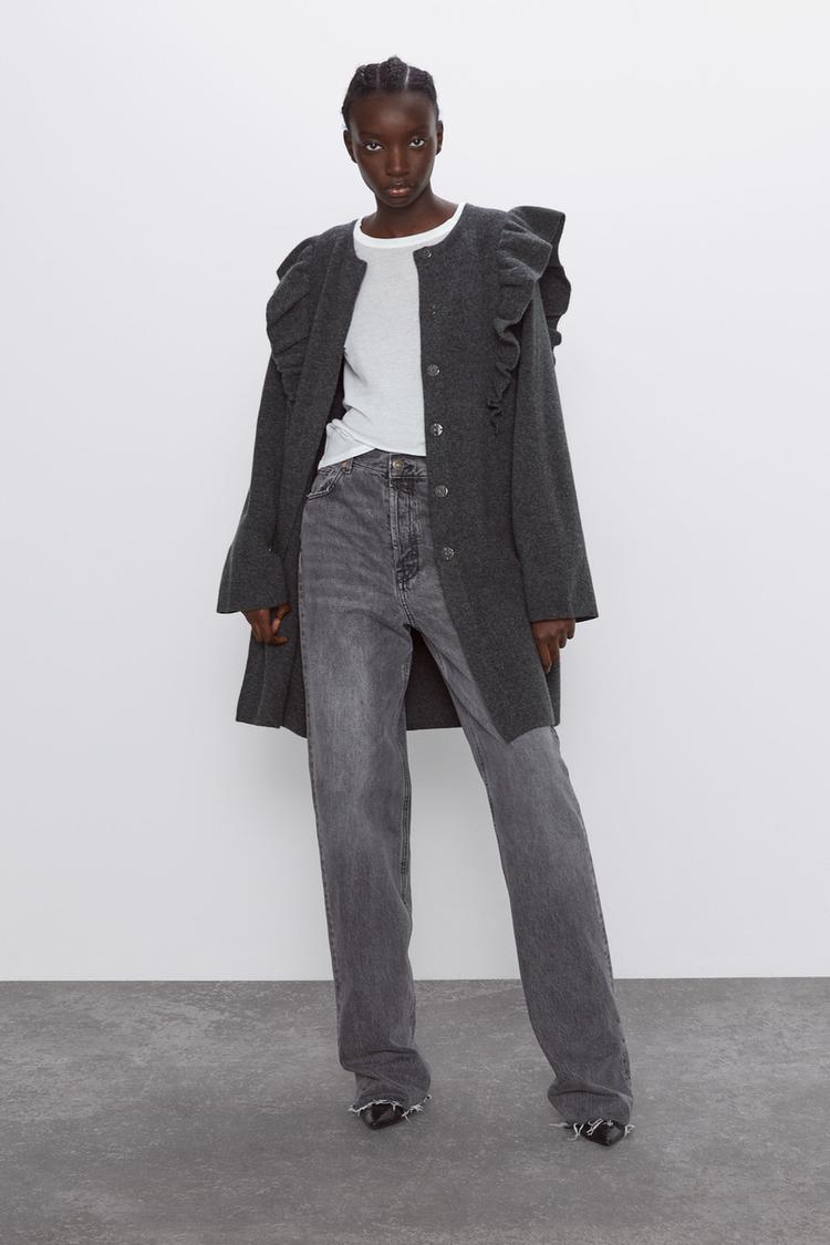 Image 1 of KNIT COAT WITH RUFFLE TRIMS from Zara