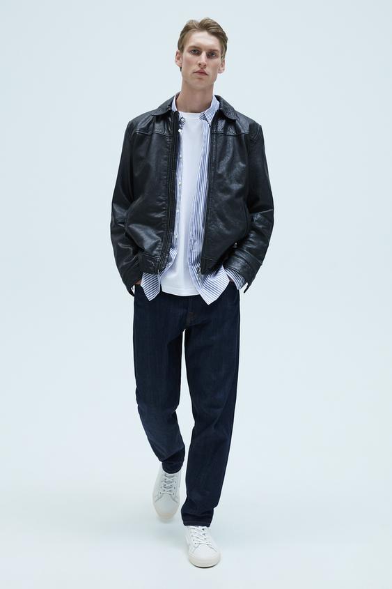 Giubbotto Pelle Effetto Slavato Zara Italia Italy