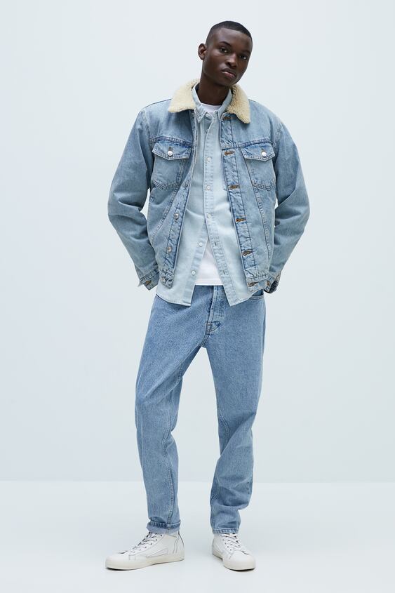 DENIM JACKET WITH FAUX SHEARLING