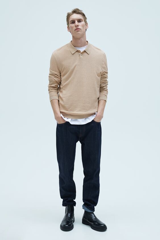 TEXTURED POLO SWEATER