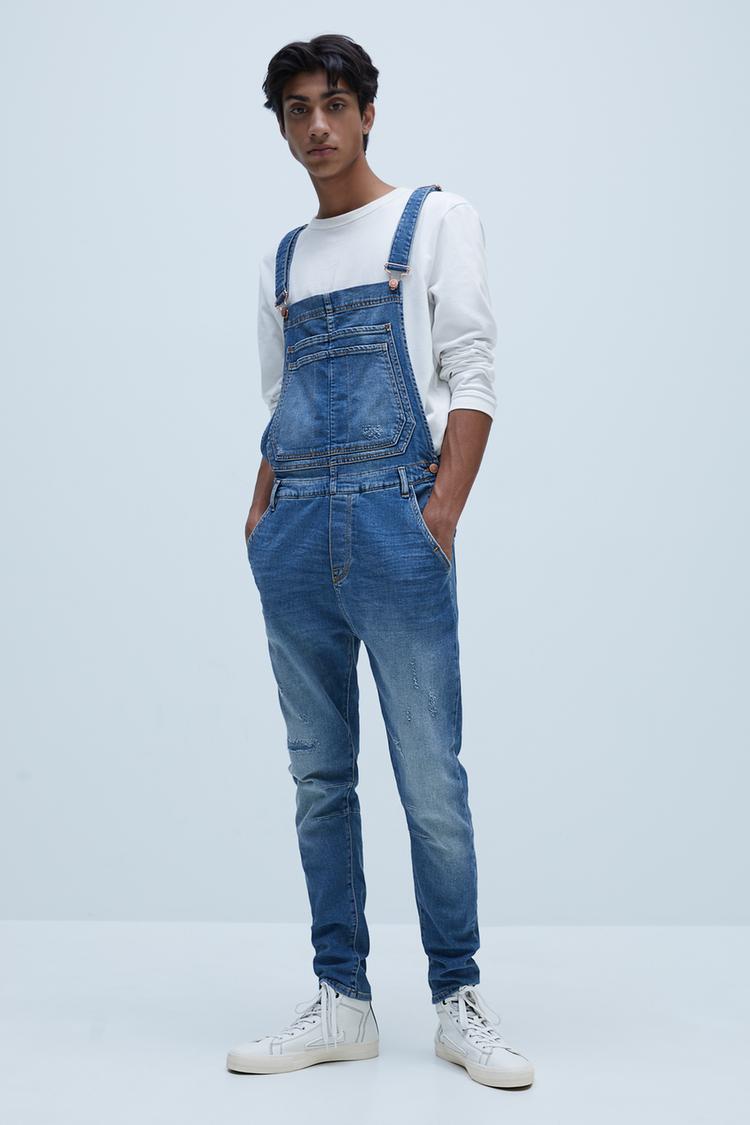 Salopetă Denim Cu Efect Prespălat Vintage Zara Romania