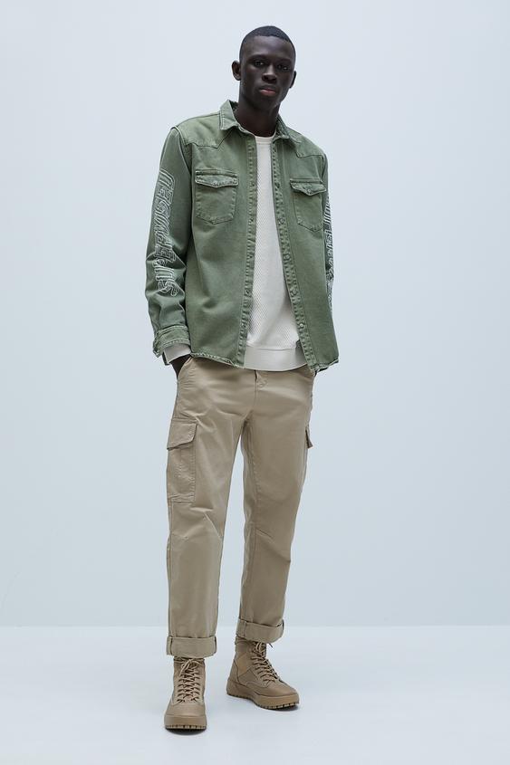DENIM OVERSHIRT WITH SLOGAN