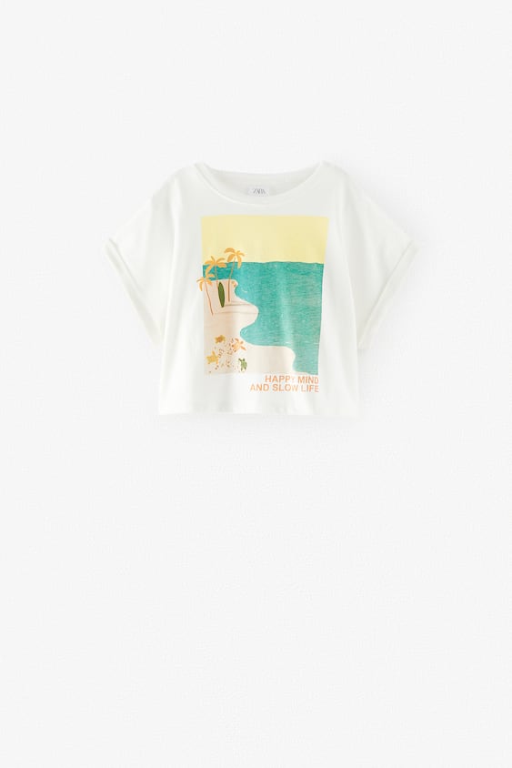 CROPPED T-SHIRT WITH LANDSCAPE PRINT