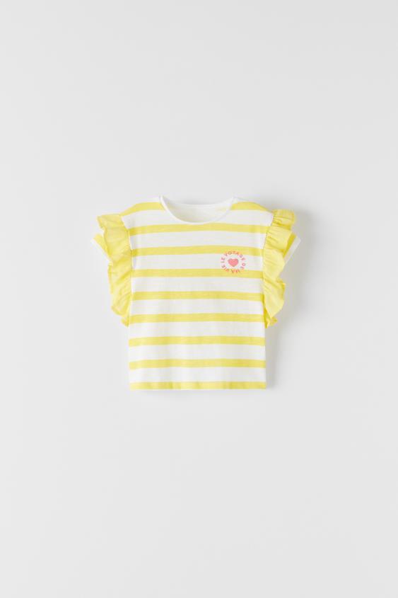 STRIPED T-SHIRT WITH RUFFLE TRIMS