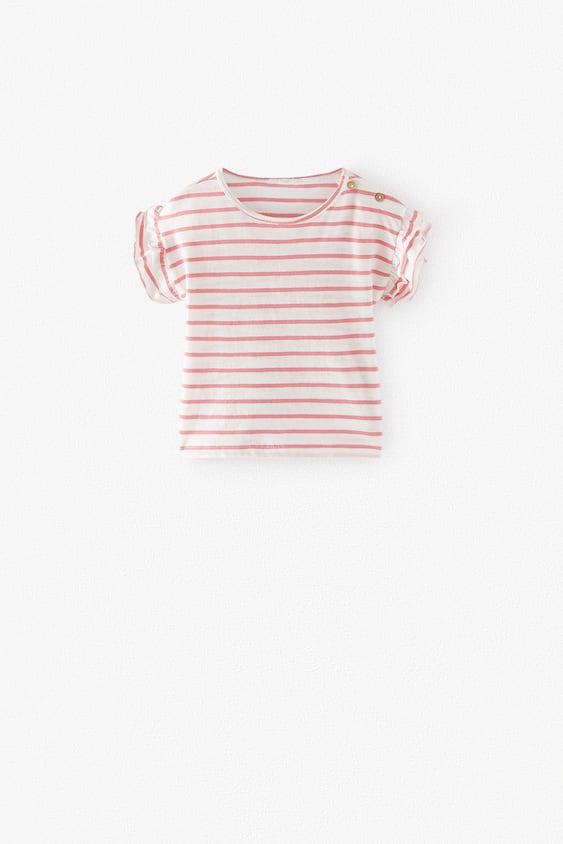STRIPED T-SHIRT WITH DOUBLE FRILL