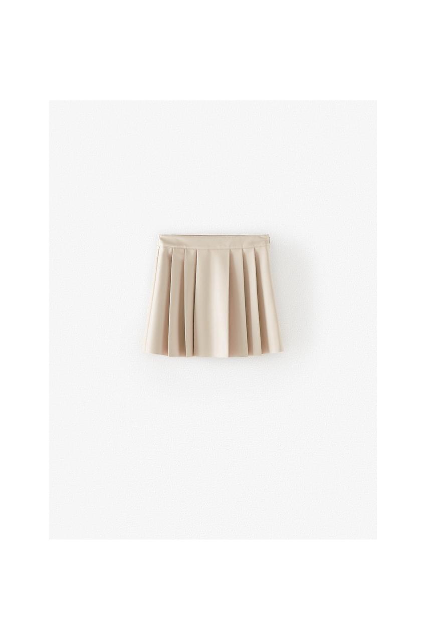 FAUX LEATHER SKIRT WITH BOX PLEATS