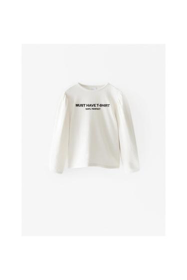 TEXT PRINT SHIRT WITH BALLOON SLEEVES