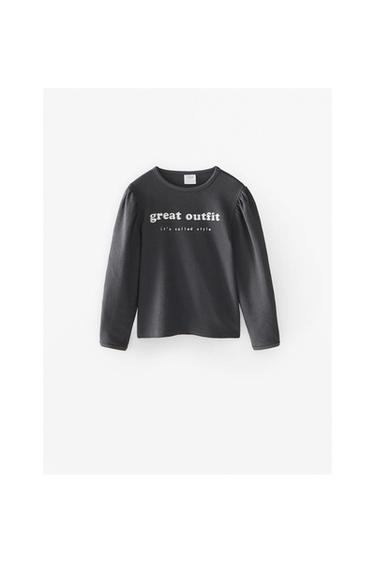 TEXT PRINT SHIRT WITH BALLOON SLEEVES