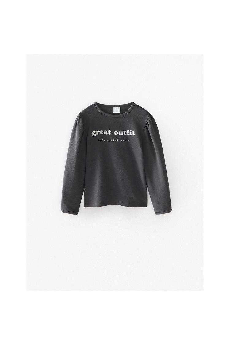 Image 1 of TEXT PRINT SHIRT WITH BALLOON SLEEVES from Zara