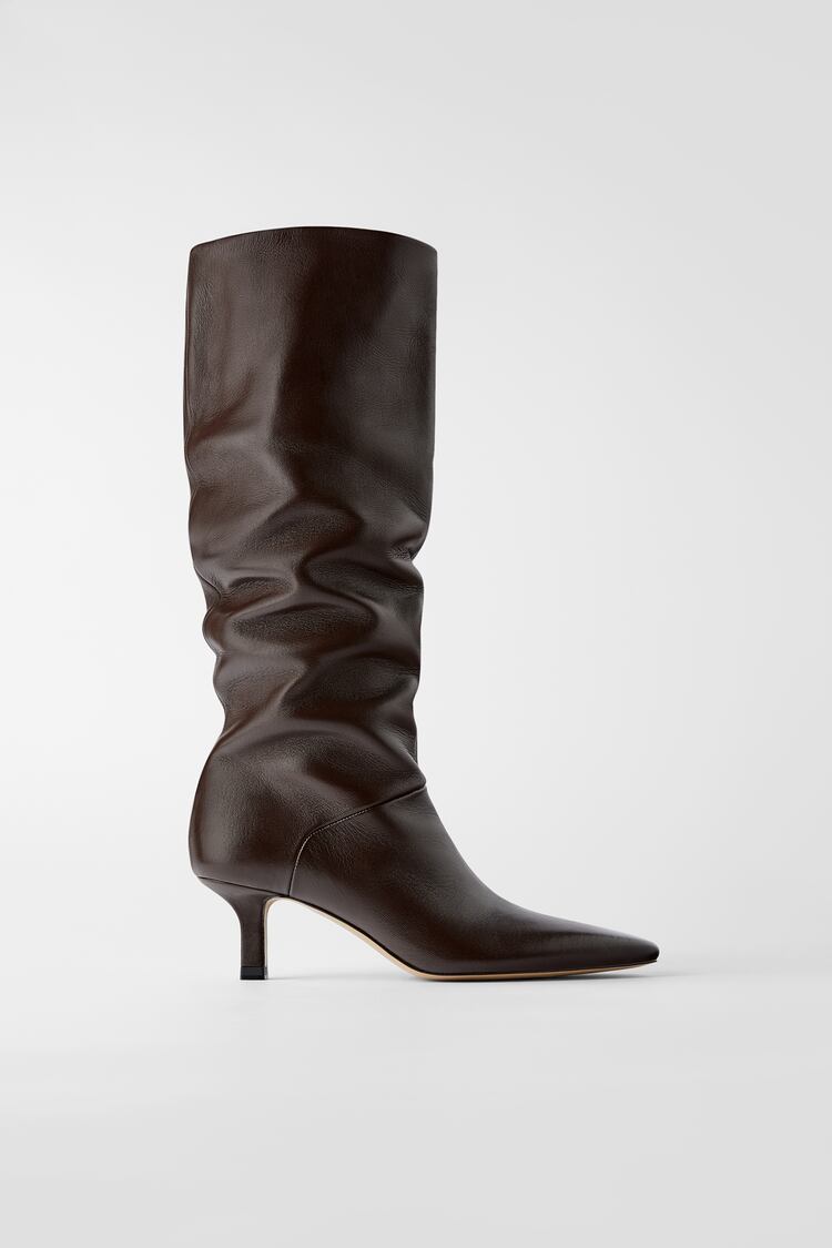 Image 2 of SOFT LEATHER HEELED BOOTS WITH SQUARE TOE from Zara