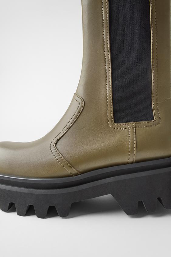 Track Sole Leather Ankle Boot Zara United Kingdom