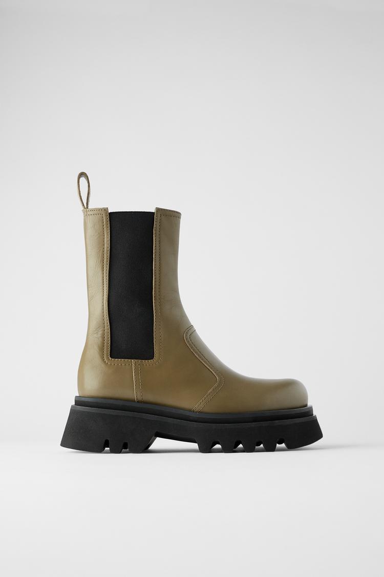 Track Sole Leather Ankle Boot Zara United Kingdom