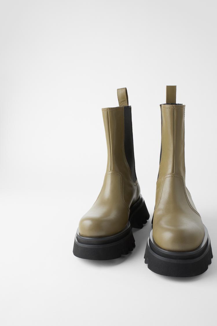 Track Sole Leather Ankle Boot Zara United Kingdom