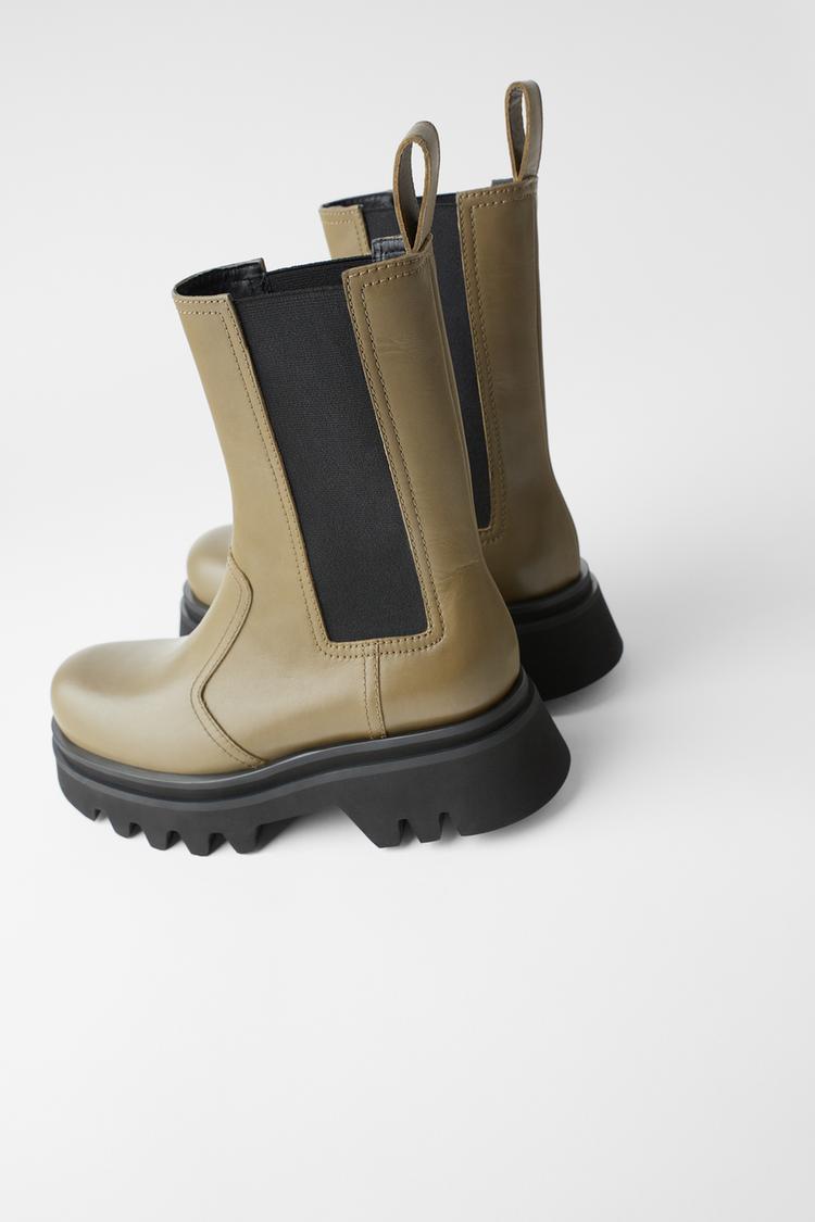 Track Sole Leather Ankle Boot Zara United Kingdom