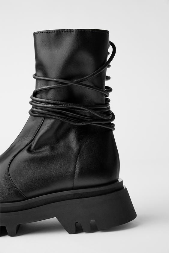 Leather Tied Track Sole Ankle Boots Zara Philippines