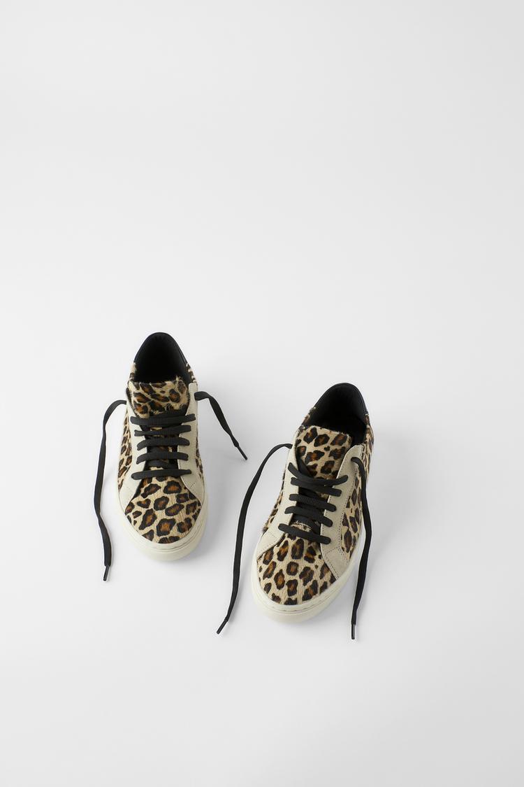 Pantofi Sport Din Piele Cu Animal Print Zara Romania