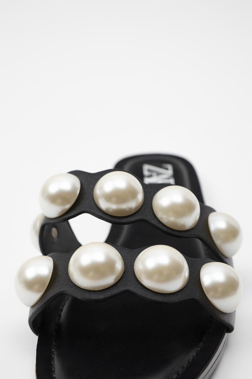 ZARA的图片 3 名称鑲珍珠真皮平底涼鞋