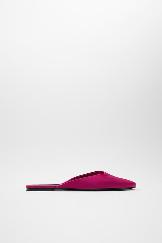 SATIN FLAT MULES WITH SQUARE TOE TRF