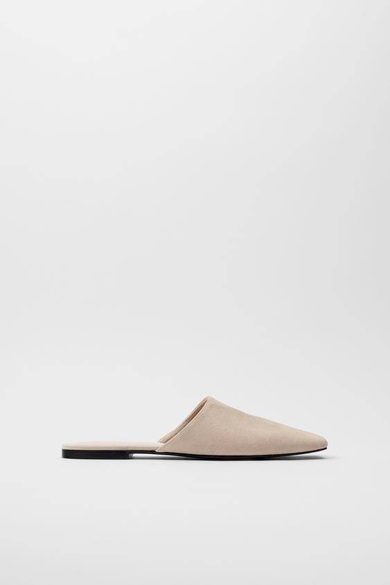 SPLIT SUEDE FLAT MULES WITH SQUARE TOE TRF