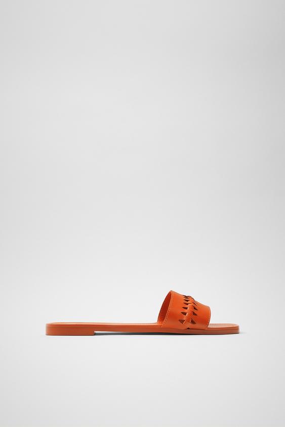BRAIDED LEATHER FLAT SANDALS TRF