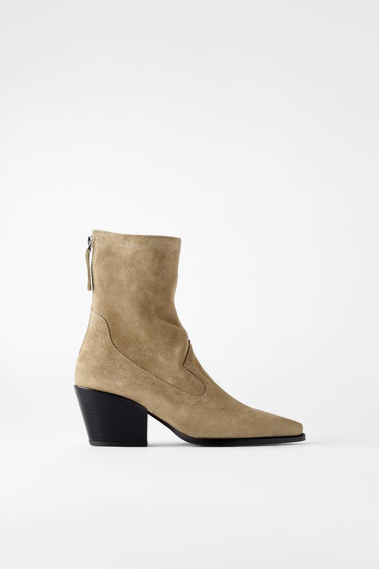 Split Suede Cowboy Heel Ankle Boots Zara Spain
