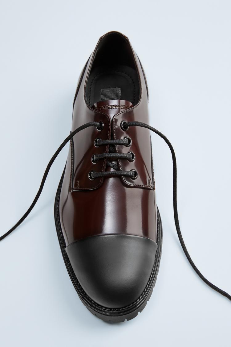 Burgundy Leather Track Sole Shoes Zara Israel