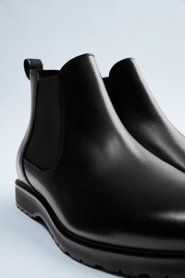 Black Sporty Leather Ankle Boots Zara Spain
