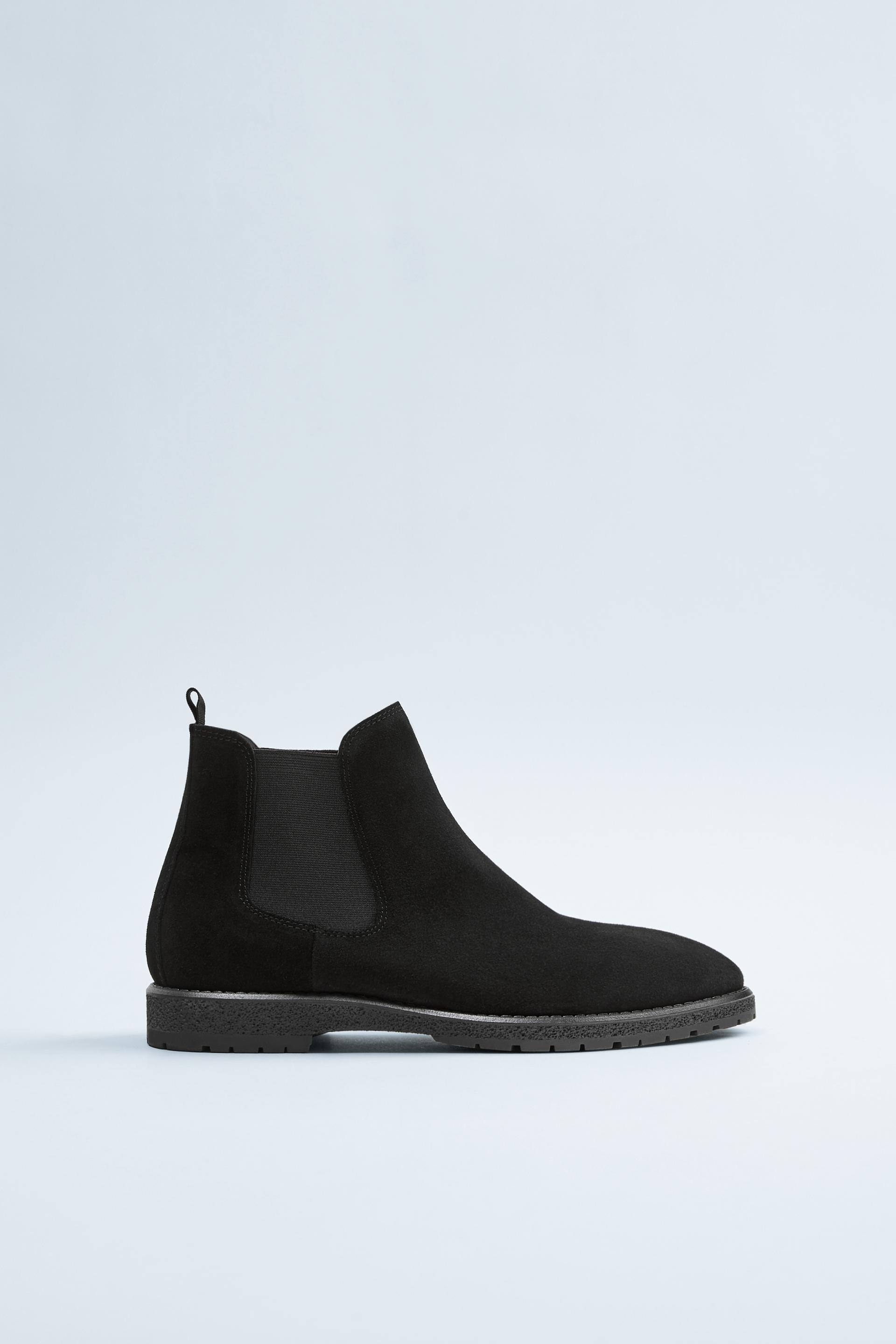 Black Sporty Leather Ankle Boots Zara India