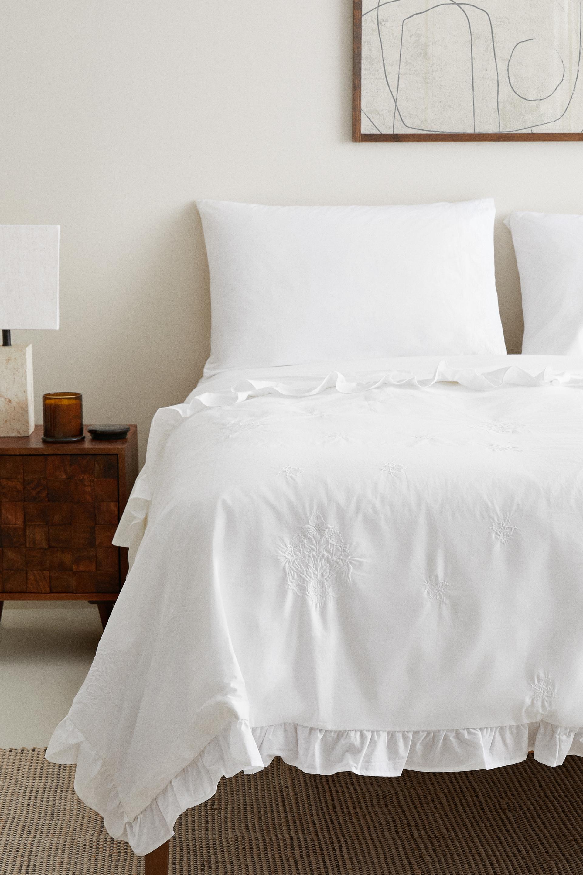 Embroidered Floral Duvet Cover With Frills Zara United Kingdom