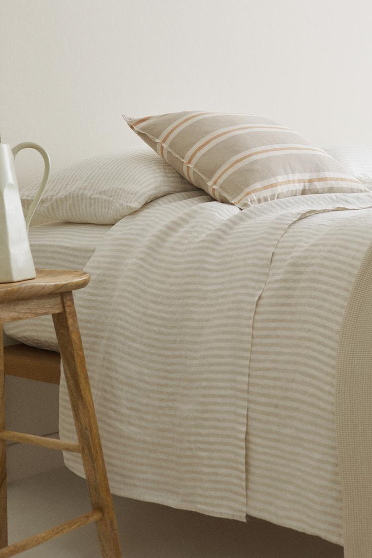 Striped Linen Duvet Cover With Washed Effect Zara United Kingdom