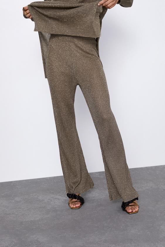 Wide Leg Pants With Metallic Thread Knitwear Woman Zara Peru