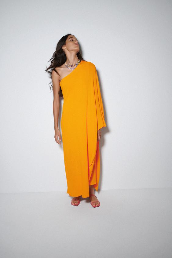 アシンメトリー ケープ ワンピース マンダリンオレンジ Zara Japan 日本 アシンメトリー ケープ ワンピース マンダリンオレンジ Zara Japan 日本