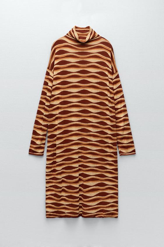 VESTIDO TÚNICA DE TRICÔ ESTAMPADO SPECIAL EDITION - Telha | ZARA Brasil