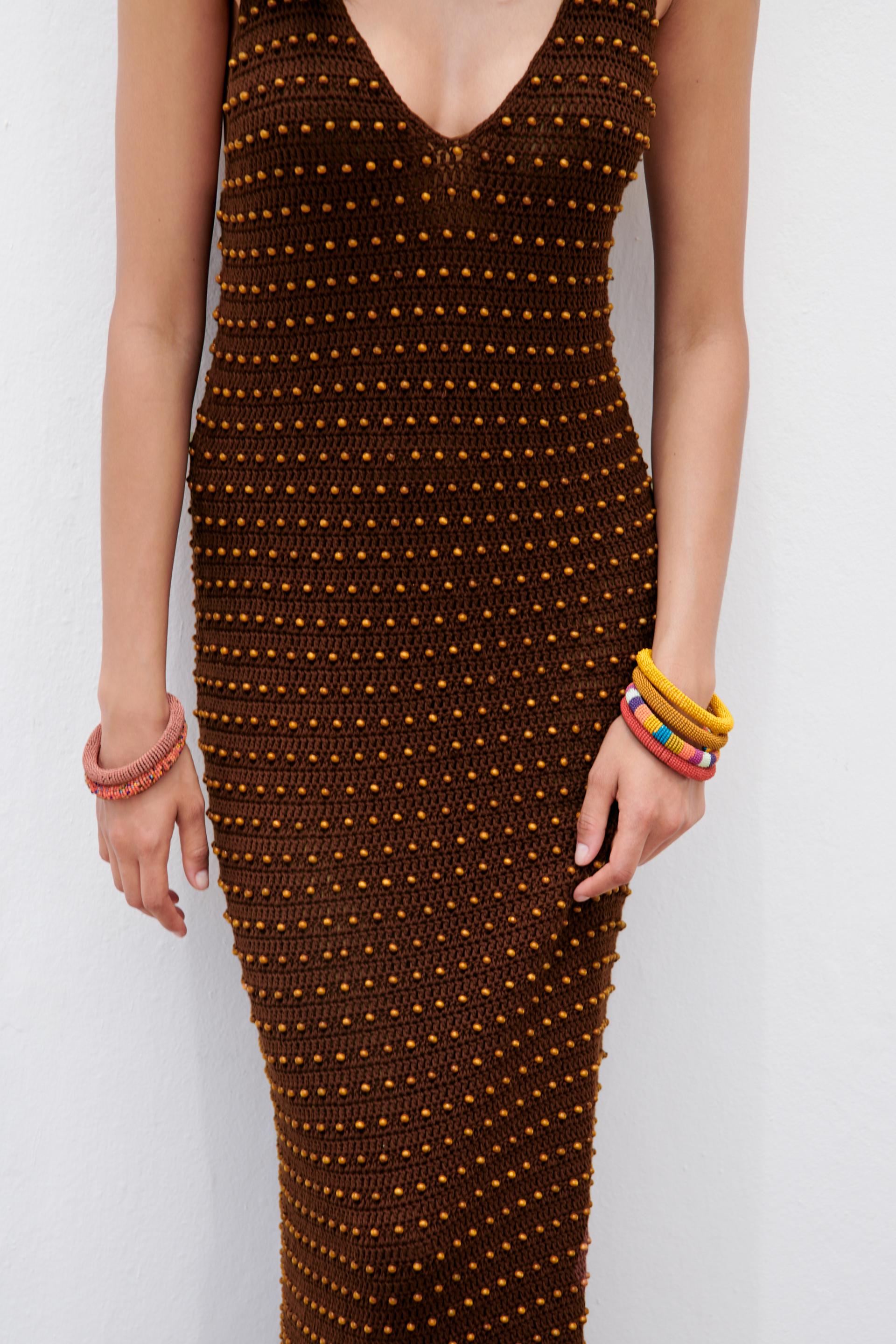 ビーズ クロシェワンピース ブラウン Zara Japan 日本 ビーズ クロシェワンピース ブラウン Zara Japan 日本