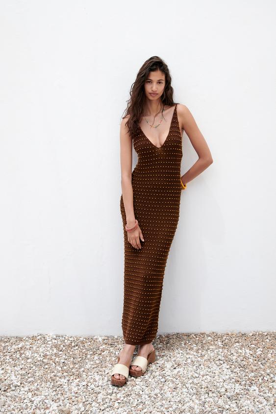 ビーズ クロシェワンピース ブラウン Zara Japan 日本 ビーズ クロシェワンピース ブラウン Zara Japan 日本