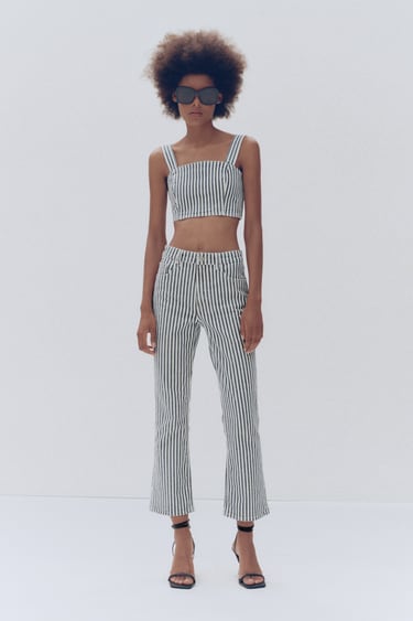 FLARE STRIPED CROPPED JEANS