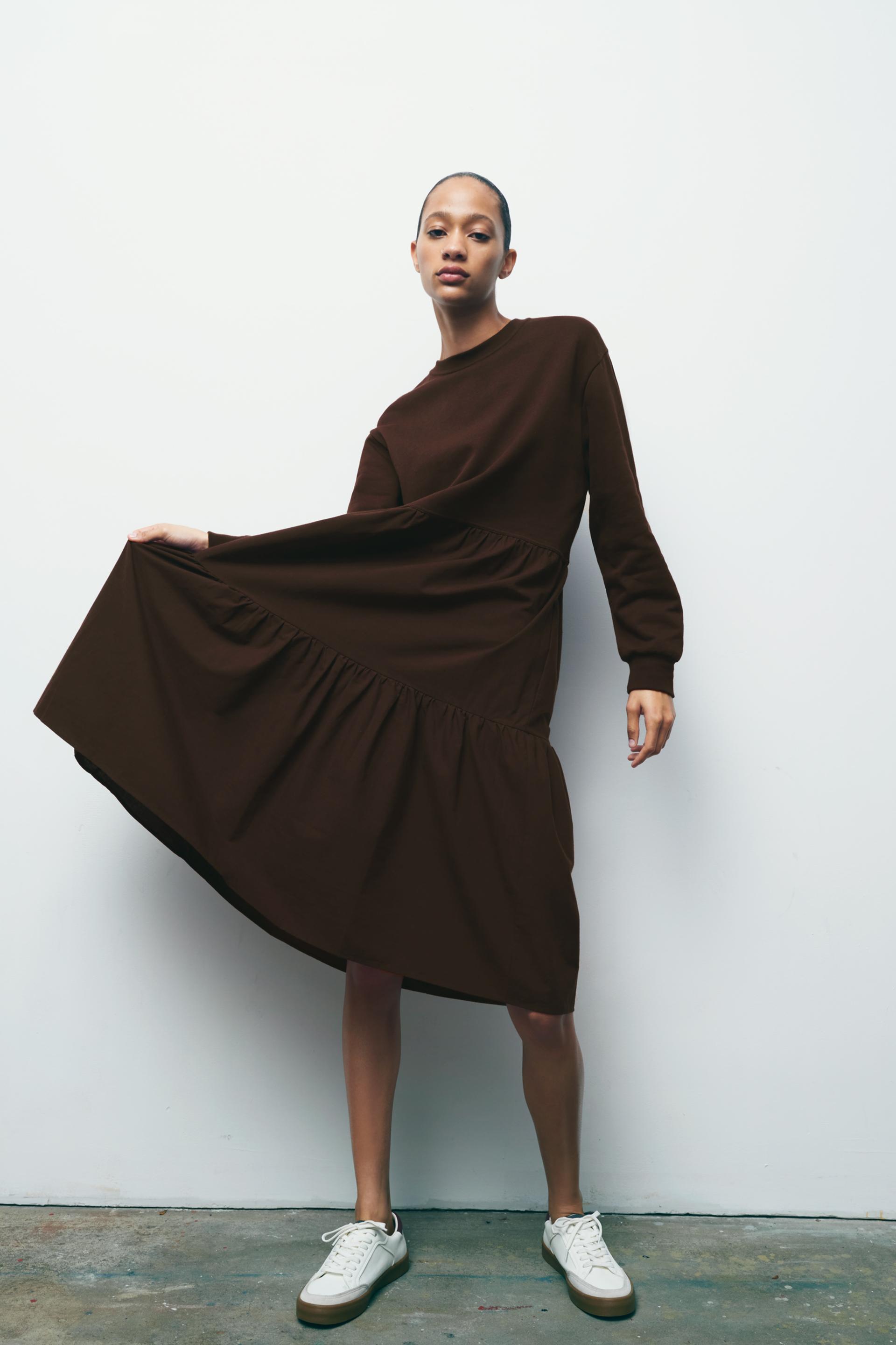 コンビプラッシュワンピース ダークブラウン Zara Japan 日本 コンビプラッシュワンピース ダークブラウン Zara Japan 日本