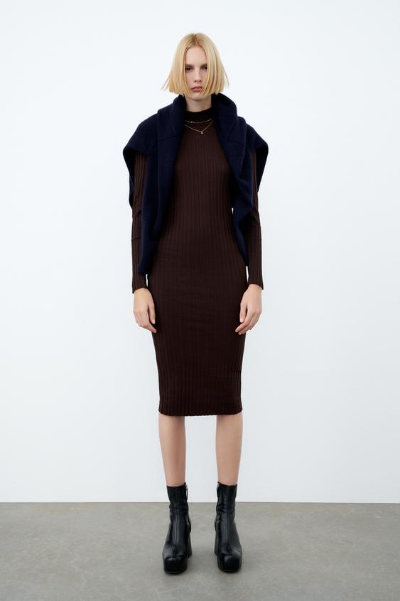 リブ編みワンピース ダークブラウン Zara Japan 日本 リブ編みワンピース ダークブラウン Zara Japan 日本