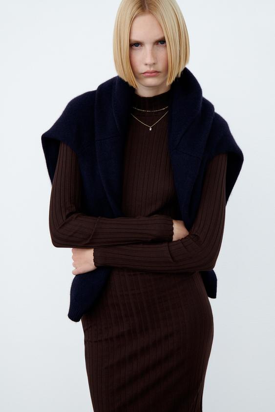 リブ編みワンピース ダークブラウン Zara Japan 日本