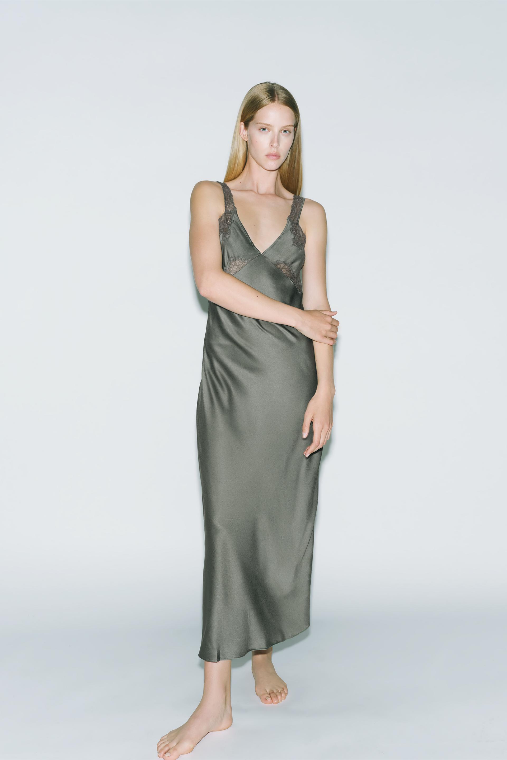 Zara satin effect dress with lace Clearance