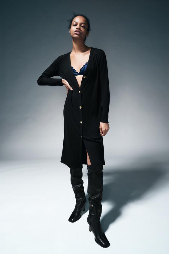 ボタン付きリブ編みワンピース ブラック Zara Japan 日本