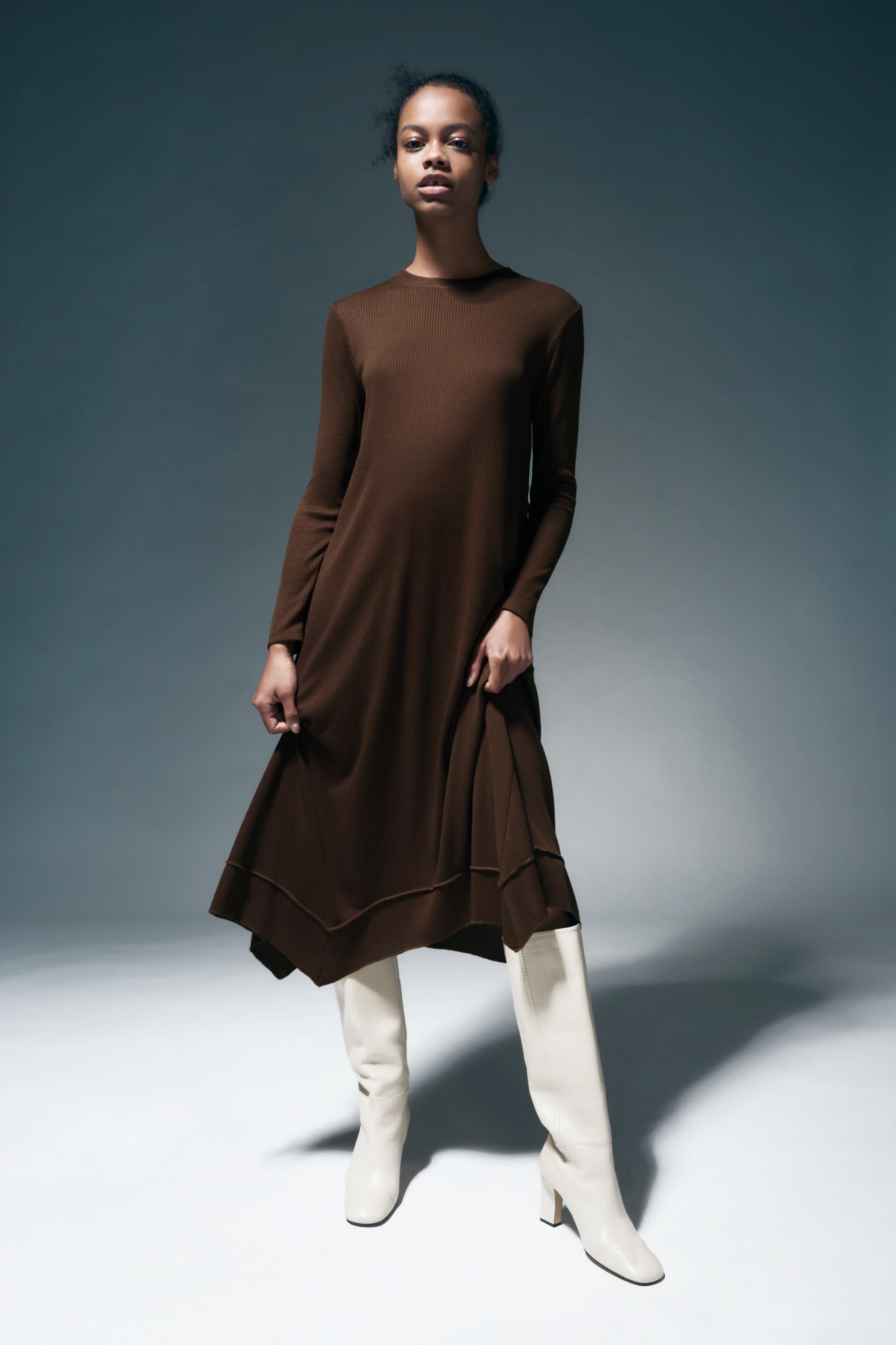 リブ編みロングワンピース チョコレート Zara Japan 日本 リブ編みロングワンピース チョコレート Zara Japan 日本