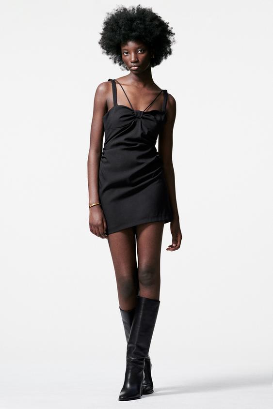 ノット付きミニワンピース ブラック Zara Japan 日本 ノット付きミニワンピース ブラック Zara Japan 日本